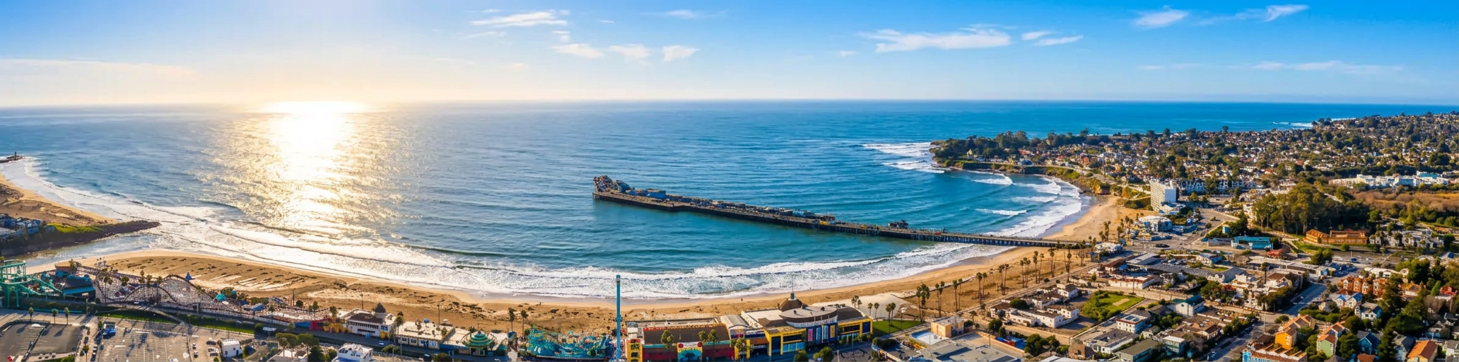 Aerial view of Santa Cruz beach and boardwalk
